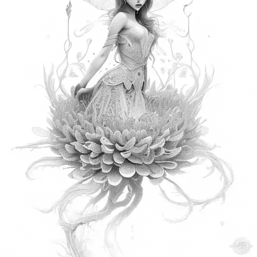 fairy coming out of chrysanthemum flower tattoo design idea