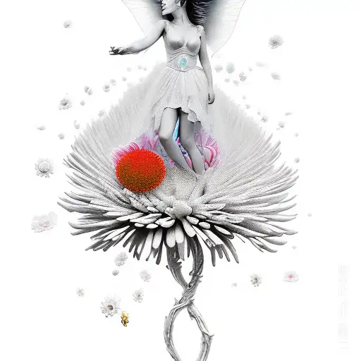 fairy coming out of chrysanthemum flower tattoo design idea