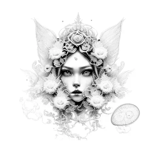 fairy coming out of chrysanthemum flower tattoo design idea