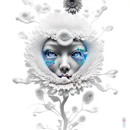 fairy face coming out of chrysanthemum flower tattoo design idea