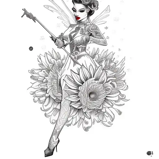 fairy coming out of chrysanthemum flower tattoo design idea