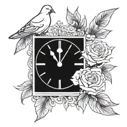 dove and rose and clock tattoo design idea