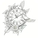 dove rose clock tattoo design idea