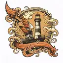 lighthouse, ship with octopus, storm clouds tattoo design idea