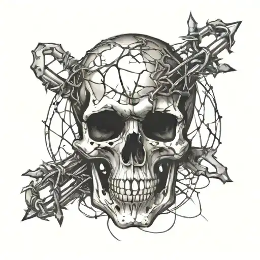 skull with barbed wire tattoo design idea