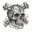 skull with barbed wire tattoo design idea
