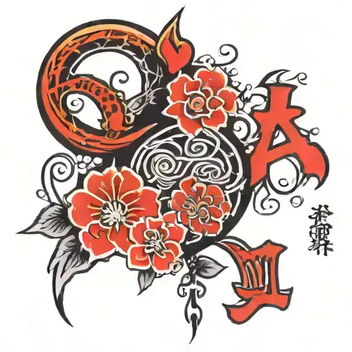 Japanese words vertically "Family,Love,power,luck,peace" tattoo design idea