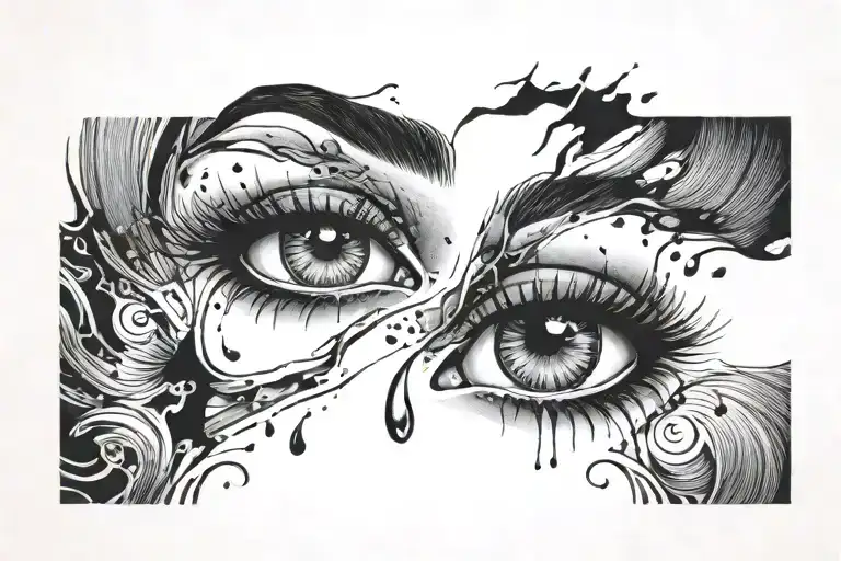 female eyes with a tear falling tattoo design idea