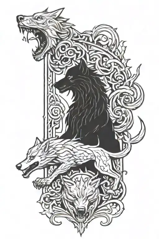 Tyr and Fenrir sleeve tattoo tattoo design idea