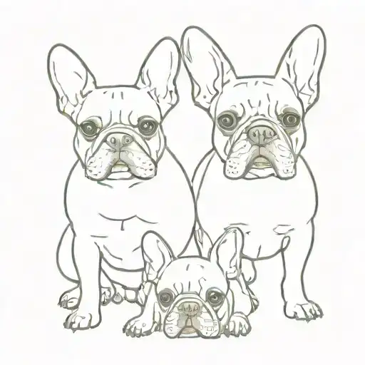 drawing of two French bulldogs, one stockier and the other a little larger, with a single line drawing tattoo design idea