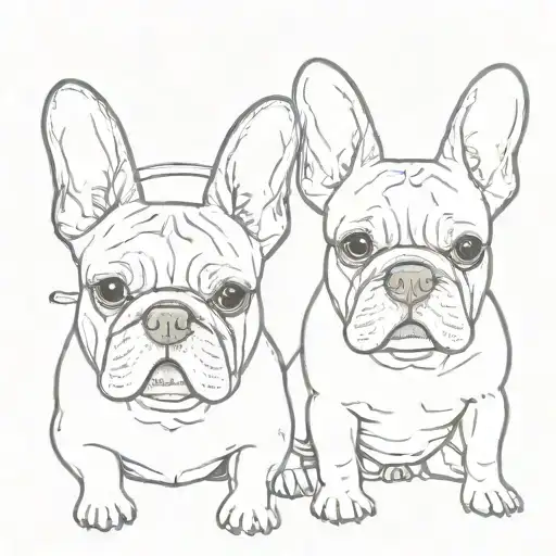 drawing of two French bulldogs, one stockier and the other a little larger, with a drawing of just the ears   tattoo design idea