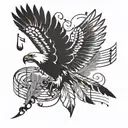 eagle feather and music notes floating tattoo design idea