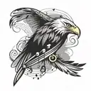 eagle feather and music notes floating tattoo design idea