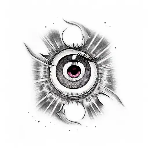 Design a black-grey tattoo featuring the sharingan embedded in a realistic eye tattoo design idea