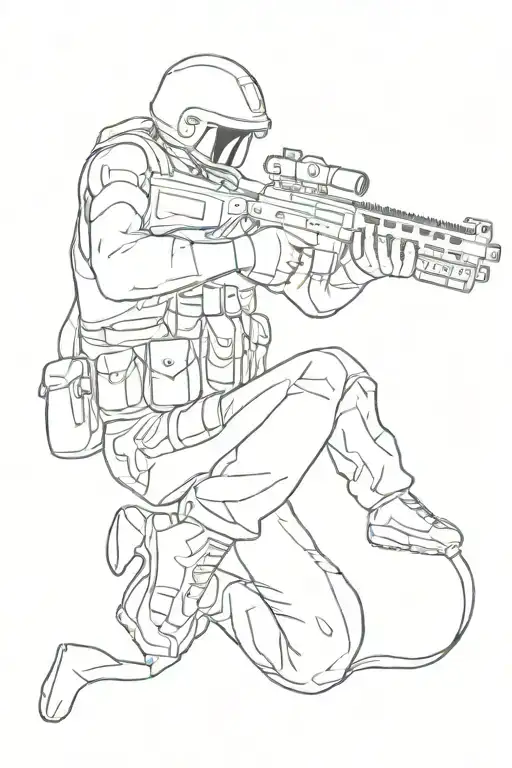 paratrooper with sniper and MMA fighter gloves surrounded tattoo design idea