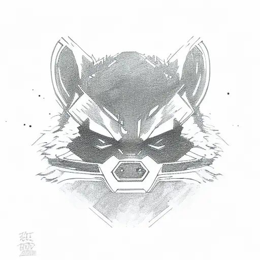 Marvel rocket raccoon with futuristic weapon tattoo design idea
