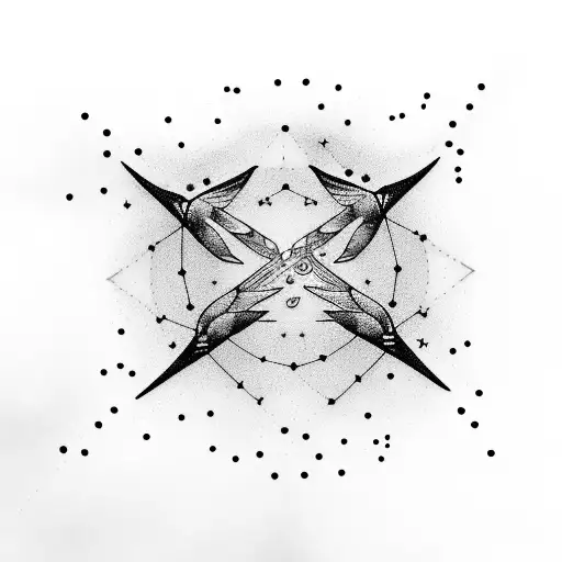 A constellation of doves flying through a night sky filled with raindrops tattoo design idea