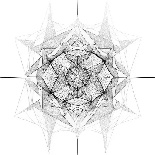 chest tattoo, tesseract, geometric lines of complex shape tattoo design idea