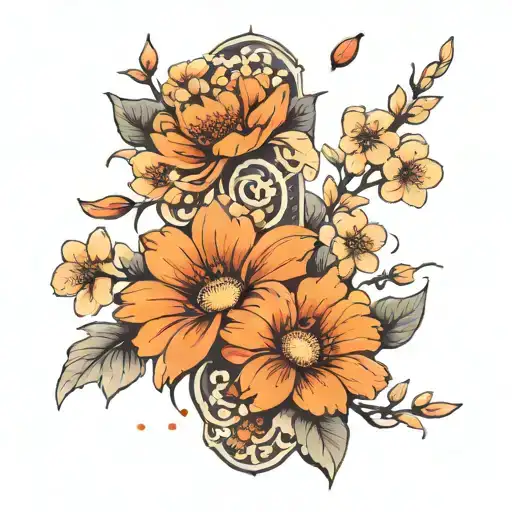 forearm tattoo design with cherry blossoms and gerberas tattoo design idea