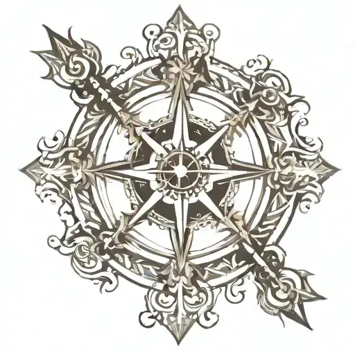 cross and compass rose tattoo design idea