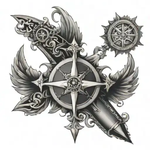 gothic cross and compass tattoo design idea
