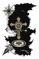 cross and compass surrounded tattoo design idea