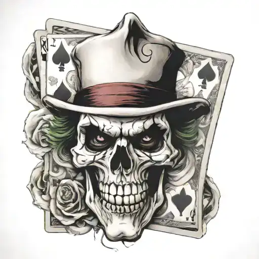 joker card skull tattoo design idea
