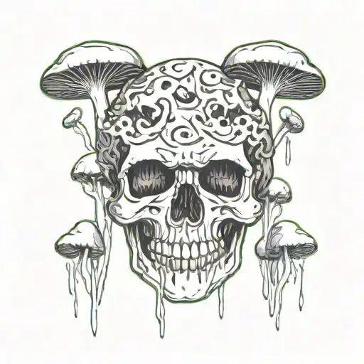 skull mushrooms inside representing tattoo design idea