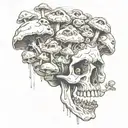 skull mushrooms inside representing tattoo design idea