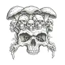 skull mushrooms inside representing tattoo design idea