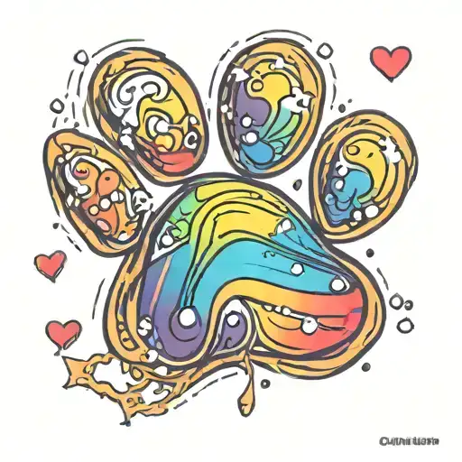 A new-school design of a dog paw print with a rainbow-colored heart, honoring your passion for dogs and love for rainbows tattoo design idea