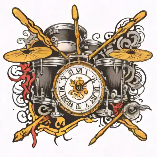 snare drum with drumsticks like clock hands tattoo design idea