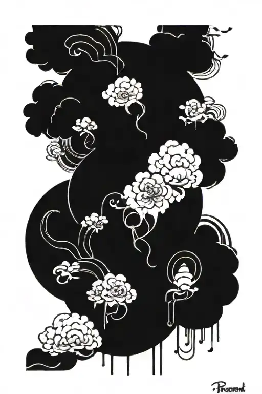 Blackout irezumi leg from mid thigh to ankle gradient with cloud finish tattoo design idea