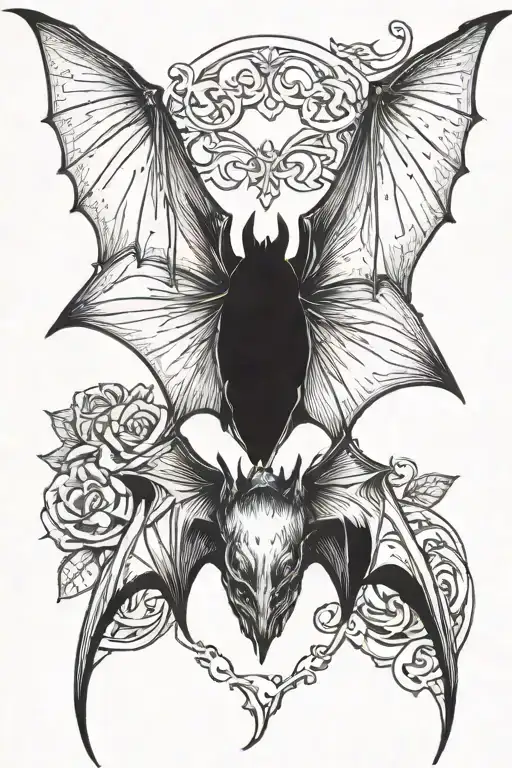 gothic style bat hanging upside tattoo design idea