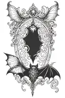 gothic style bat hanging upside tattoo design idea