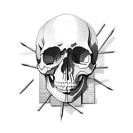 A skull made of wooden tools and needles tattoo design idea