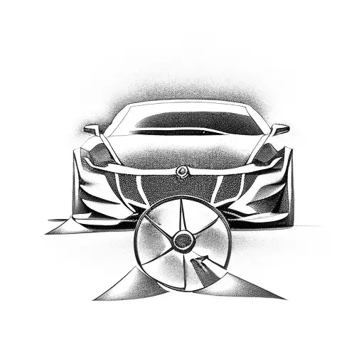 Incorporate a sleek sports car racing through a military obstacle course tattoo design idea