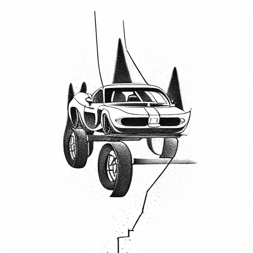 Incorporate a sleek sports car racing through a military obstacle course tattoo design idea