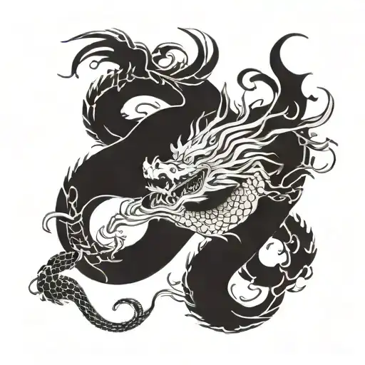 a thin, feminine Japanese dragon tattoo design idea