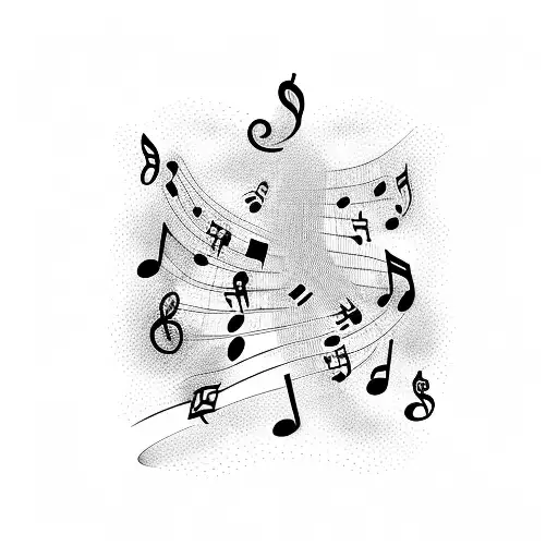 A trail of music notes winding through a forest tattoo design idea
