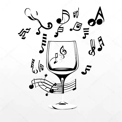 A wine glass pouring out musical notes tattoo design idea