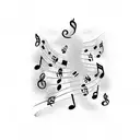 A trail of music notes winding through a forest tattoo design idea