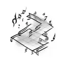 A trail of music notes winding through a forest tattoo design idea