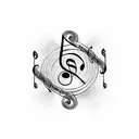 A trail of music notes winding through a forest tattoo design idea