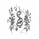 A trail of music notes winding through a forest tattoo design idea