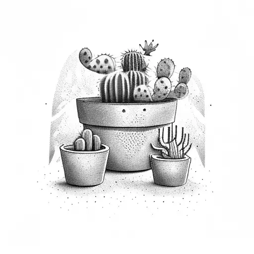 Cactus in a pot with a bootle of alcohol  tattoo design idea