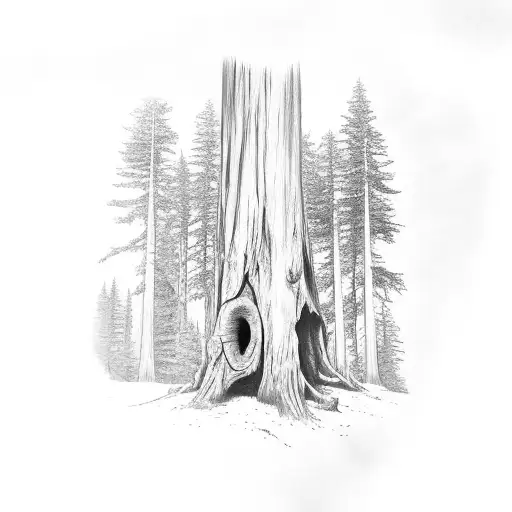 Redwood tree trunk that has 3133 carved on it tattoo design idea