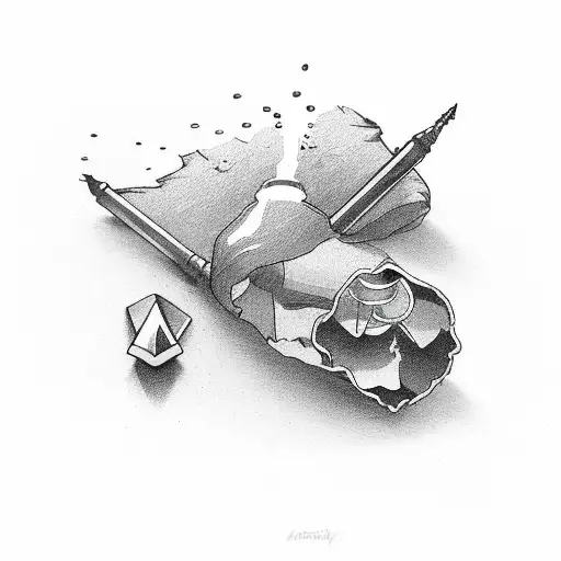 A bullet passing through a broken heart, representing the mending power of love tattoo design idea