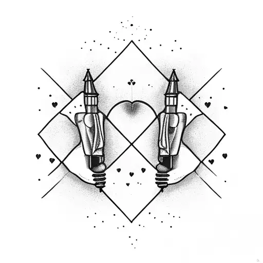A pair of crossed bullet casings forming a heart shape tattoo design idea