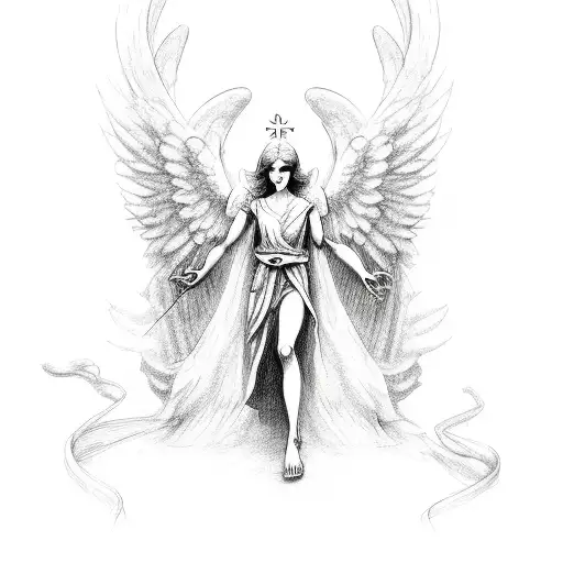 two gates with an angel asking the choice of hell or heaven tattoo design idea
